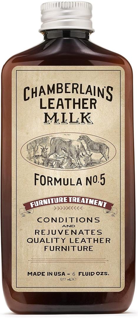 Chamberlains Leather Milk Furniture Treatment - All-Natural Leather Cleaner, Leather Conditioner for Couches and Living Room Furniture No 5, 6 Oz (6 Fl Oz (Pack of 1))