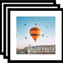 JCJMY 18x18 Picture Frame Set of 3 Black with 14x14 Mat, Display Photo 14x14 with Mat or 18 x 18 Without Mat, Wall Hanging Large 18x18 Poster Frame with Shatter Resistant Plexiglass, 3 Pack, Black