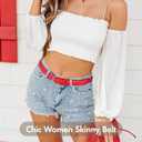 SANSTHS Women Leather Belt for Jeans Pants Fashion Ladies Skinny Belt for Dresses Thin Belt with Single Prong Buckle (Red)