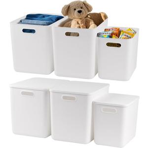 DOUKE White Large Plastic Storage Bins with Lids, 30qt & 16qt Closet Organizers and Storage Tubs, 12" Deep Lidded Aesthetic Storage Containers(4XL+2L)