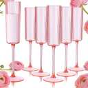 Ciaell 24 Pack Pink Plastic Champagne Flutes - 6oz Ribbed Disposable Champagne Glasses - Pink Vintage Mimosa Glasses with Long Stem, Elegant & Lightweight for Weddings and Party