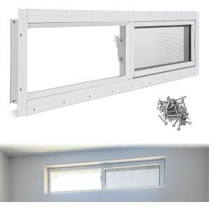 Kathfly 1 Pack Basement Home Window 36" x 8" Mini Basement Windows Replacement with Glass Block Screen and Screws for Home Sheds Barns (White)