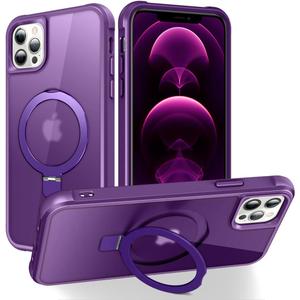 PIXIU Strong Magnetic for iPhone 12 Pro Max case Compatible with Mag-Safe, Built-in Invisible Stand,Military Shockproof Slim Protective Matte Phone Cover for iPhone 12 Pro Max 6.7"-Purple