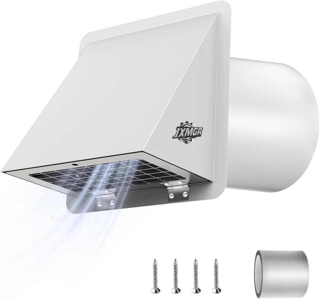 6 Inch Dryer Vent Cover Outside for House, Hooded Wall Vent Cap with Screen & Damper Outdoor for Kitchen Range Hood, Dryer Ventilation, AC