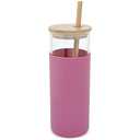 Biiange 16 oz Glass Tumbler, Glass Tumbler with Straw and Bamboo Lid, with Silicone Protective Sleeve for Water, Tea, Iced Coffee (Pink) 8 Pac