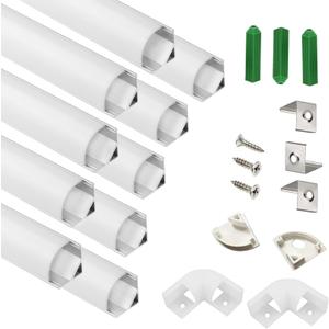THMOOTHER UV Resistance 6.56FT V Shape LED Strip Channel Diffuser,10-Pack Aluminum Profile with Frosted Cover and Corner Connector,Tape Mounting Track for Cabinet Stairs Wall Outdoor (6.56FT, 10)