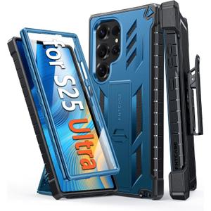 FNTCASE for Samsung Galaxy S25-Ultra Case: Military Grade Rugged Cell Phone Cover with Kickstand & Belt Clip Holster | Shockproof TPU Protection Bumper Design for S25 Ultra Cases 6.9 inch(Blue)