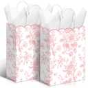 Kolldenn 24 Pcs Pink Floral Gift Bags with Handles Wildflower Party Favor Candy Treat Goodie Bags Scalloped for Birthday Decoration for Bridal Baby Shower Party Supplies