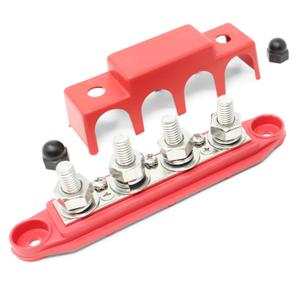 4 Post Power Distribution Block Bus Bar with Cover - Made in The USA - 250 Amp Rating - Marine, Automotive, and Solar Wiring (3/8 - Red)