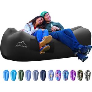 AlphaBeing Inflatable Lounger Beach Chair Accessories, Air Sofa Hammock Inflatable Couch for Camping Backyard Lakeside with Compression Sacks, Ideal Outdoor Gifts for Adults (BLACK)