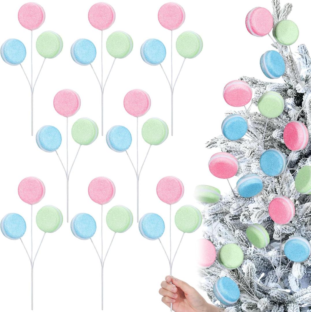 DoubleFill 10 Pcs Pastel Christmas Tree Picks Decoration 11.8'' Gitter Macaron Candy Picks for Christmas Tree Topper Branches Ornaments Vase Filler Xmas Home Decor New Year Gifts