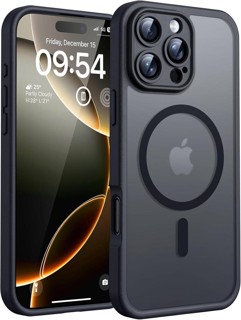 Magnetic for iPhone 16 Pro Case, Upgraded Full Camera Protection, Compatible with Magsafe, Drop Protection, Translucent Matte Back Bumper for iPhone 16 Pro 6.3-Inch (Black)  