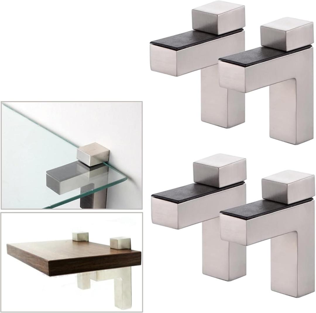 AWEN 4pcs Solid Metal Adjustable Wood/Glass Shelf Bracket Wall Mount, Brushed Nickel