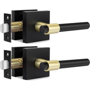 Goldenwarm 2 Pack Black and Gold Interior Door Handles, Heavy Duty Privacy Door Handles Levers, Black and Gold Door Handle Interior for Bedroom and Bathroom(Square, Zinc Alloy)
