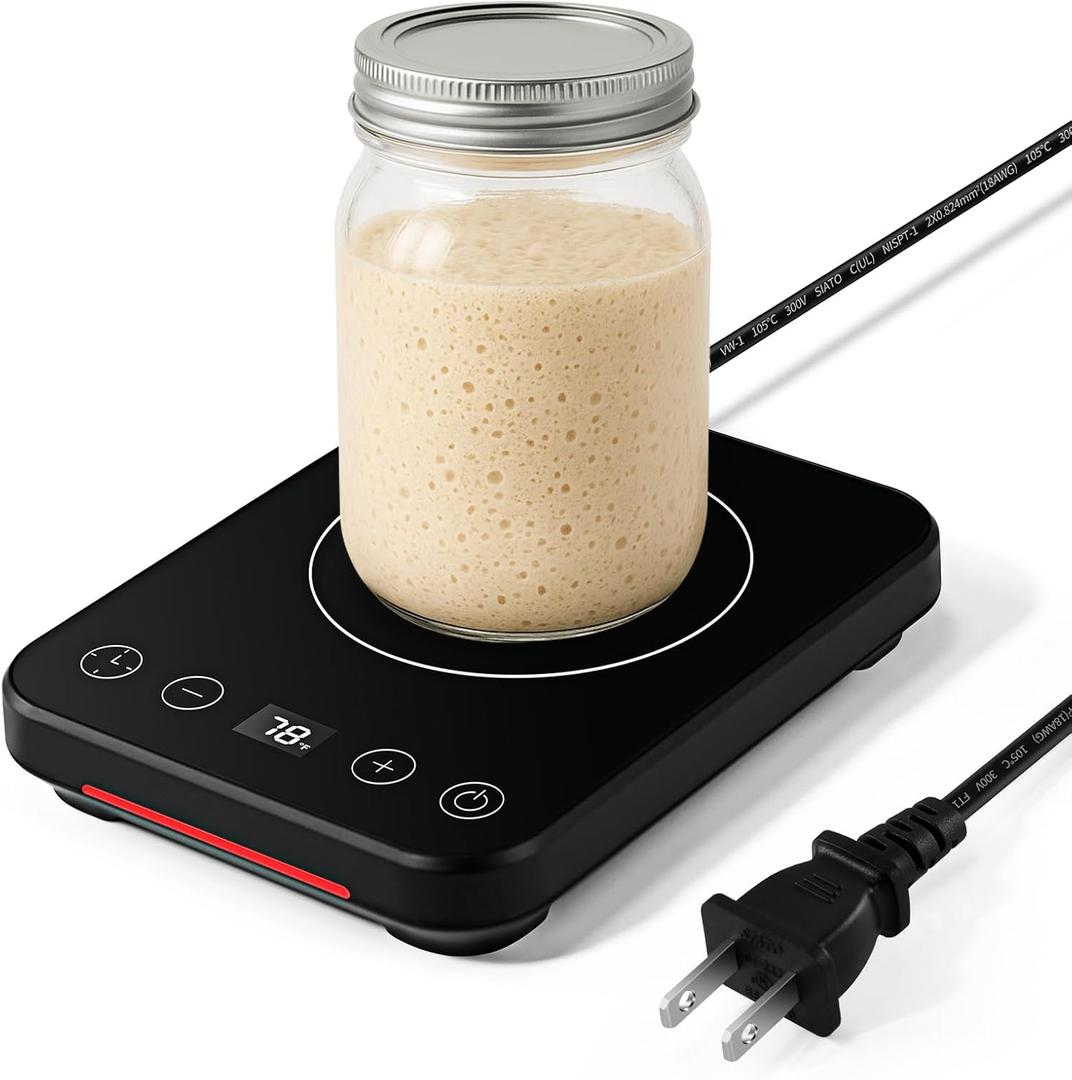 LIFVCNT Sourdough Starter Warmer, Auto On/ Off Sourdough Heater with Digital Display, Adjustable Temp 70°F to 100°F & 1-12H Timer for Home Baking Fermentation
