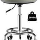Rolling Stool with Wheels, Comfort Cushion Professional Swivel Drafting Stool, Height Adjustable Heavy Duty 500 lb Stool with Silent Casters and Foot Ring for Salon Tattoo Clinic Home Office, Grey, Standard