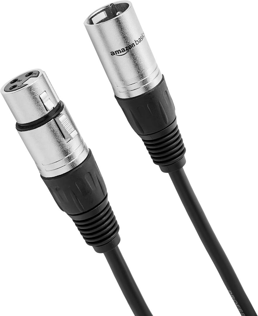 Amazon Basics 2-Pack XLR Microphone Cable for Speaker or PA System, All Copper Conductors, 6MM PVC Jacket, 3 Foot, Black
