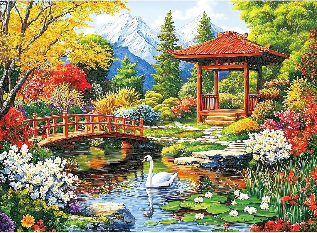 300 Pieces Puzzles for Adults,Spring Scenery 300 Pieces Large Puzzle for Adults Seniors Teens,Mountain Lake Landscape Jigsaw Puzzles for Kids Ages 8-10,Challenging Family Games,20.5 x 15 in