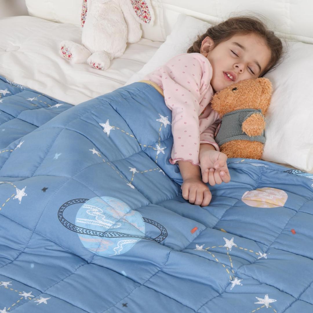 Kivik Weighted Blanket 3lbs, 36" x 48", Blue Moon Stars Heavy Throw Blankets, All-Season Breathable Soft Cute, Calming & Sleep, Machine Washable (Light Blue Planet)