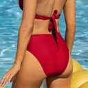 2 x YELAIVP Women's High Waisted Bikini Bottom Tummy Control Ruched Bathing Suit Bottom Full Coverage Swimsuit Bottoms, size M, L (Red)