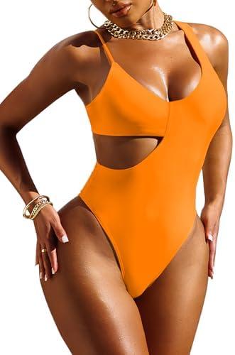 Pink Queen Women's Sexy One Piece Swimsuit Scoop Neck Cutout Waist Tummy Control Bathing Suit Swimwear XL