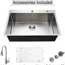 30 Inch Drop In Kitchen Sink with Faucet Combo, Jshozzy 30 x 18 Kitchen Sink Drop In 18 Gauge Stainless Steel Single Bowl Topmount Handmade Deep Basin, 30"Lx18"Wx10"D