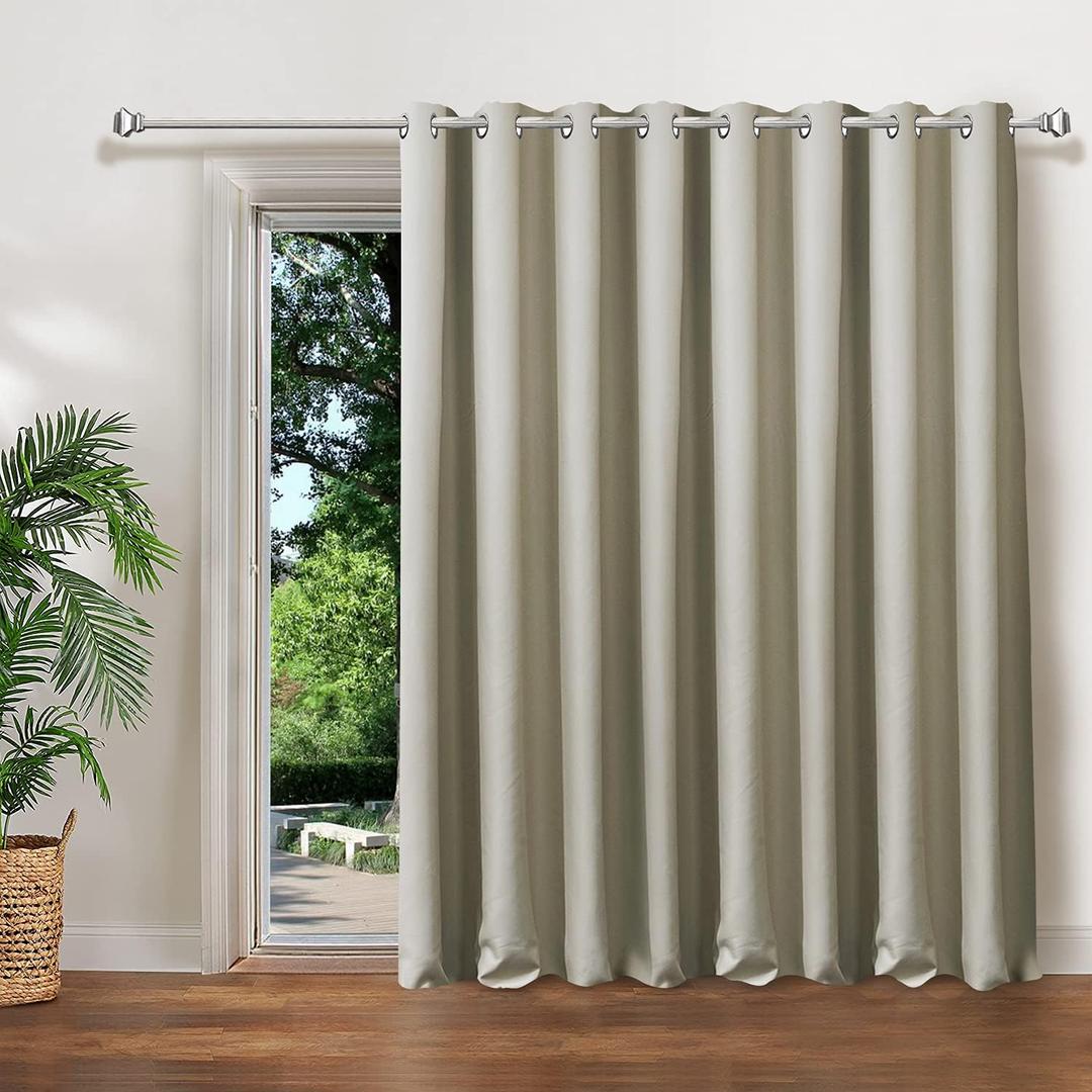 Patio Door Curtains 102 Inches Long, Beige Cutains 72 inches Wide, Solid Thick Insulated 80% Blackout Curtains for Bedroom, Grommet top (Beige, 72W x 102L Inch, 1 Panel)