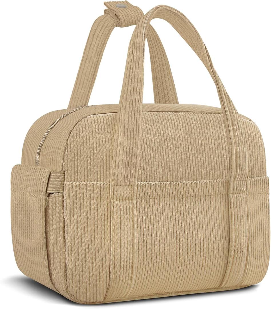 Corduroy Lunch Box Lunch Bag for Women Men, Cute Strawberry Small Insulated Reusable Work Leakproof Simple Lunch Boxes Tote Bag Adults Cooler Bag (A-Dark Beige)