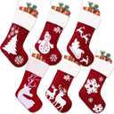 Mostop 6 Pack Christmas Stockings, 18" Red Stocking with Soft Plush Christmas Reindeer Snowman Pattern Xmas Stocking for Kids Holiday Family Christmas Hanging Decoration (Bulk)