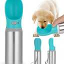 Portable Dog Water Bottle, 14 OZ, Stainless Steel Leak Proof Puppy Water Dispenser with Drinking Feeder for Pets Travel, Walking, Hiking and Outdoor Activities