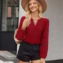 Uhiger Red Long Sleeve Shirt Women V Neck Top Dressy Casual Business Casual Outfits Plus Size Holiday Tops Vacation Outfits