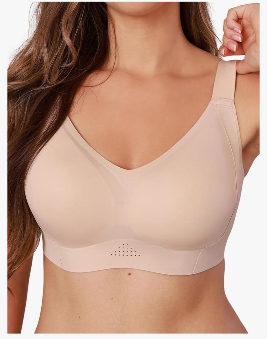 COMFELIE Seamless Wireless T-Shirt Bra, Women No Underwire Full Coverage V Neck Adjustable Straps Everyday Bra & Push Up, XXL
