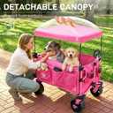 EVER ADVANCED Folding Push Wagon with Canopy, Portable Shopping Cart with Brakes, Collapsible Wagon Cart with All-Terrain Big Wheels for Camping, Beach, Sports