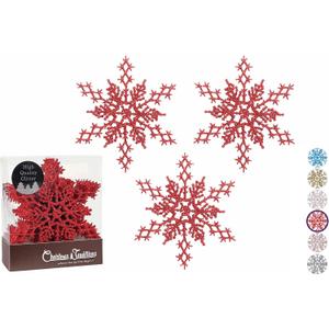 Christmas Traditions 6 inch Red Snowflake Ornaments (Set of 18) Glittered Hanging Tree Decorations (Red)