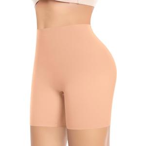 Womens Seamless Shaping Boyshorts Panties Tummy Control Underwear Slimming Shapewear Slip Shorts (Beige, L)