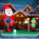Realspring Large 5.6 FT x 6.7 FT Christmas Inflatable Santa Claus Elf Play Golf Decorations Inflatable Outdoor Christmas Decorations Built-in LED Lights Blow Up Yard for Outdoor Xmas Lawn