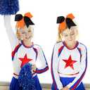 16PCS 8" Large Cheer Hair Bows Ponytail Holder Elastic Band Handmade for Cheerleading Teen Girls College Sports (Black/Orange, 1 Count (Pack of 16))