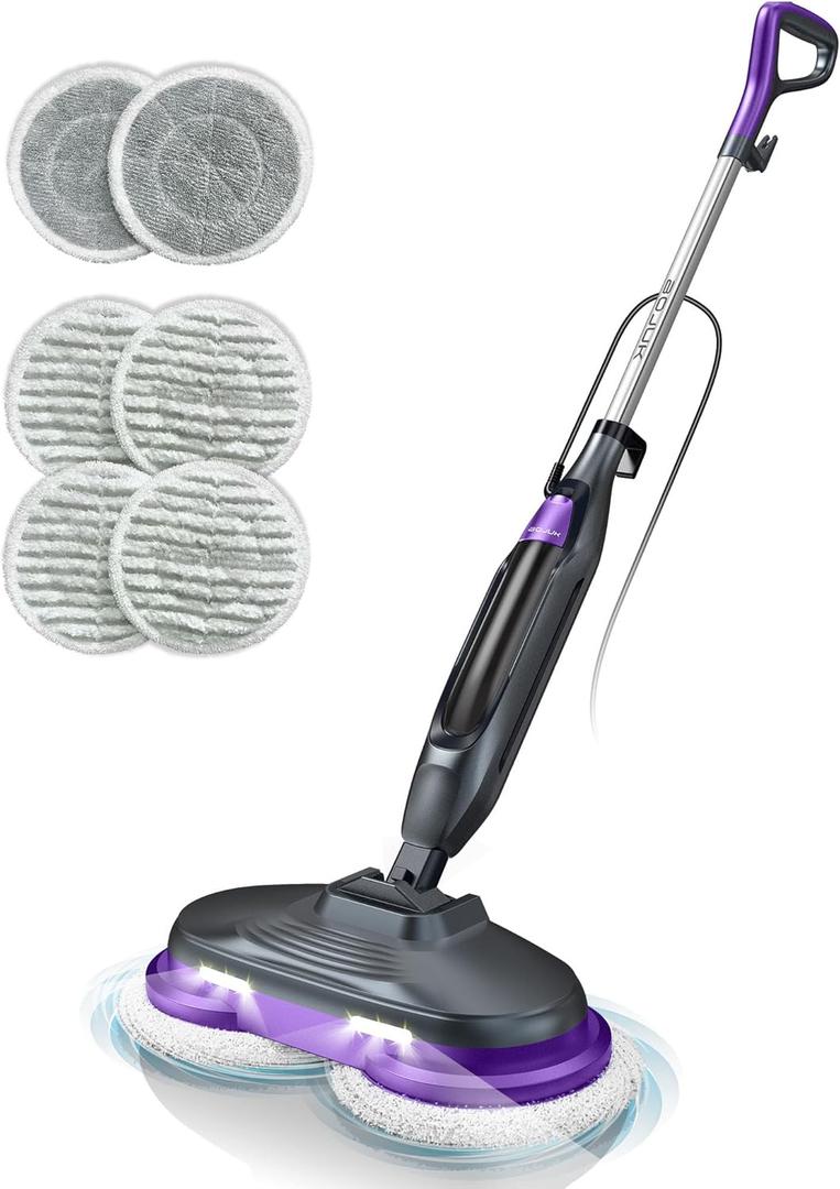 Scrubbing Steam Mop, Steam Mops for Floor Cleaning with Rotating Pads, 4 Cleaning Modes & LED Headlights, Swivel Steering,Safe for all Sealed Hard Floors F2 (Purple)