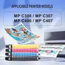 MP C406 MP C306 Toner Cartridge Black/Cyan/Magenta/Yellow Replacement for 842091 842092 842093 842094 Toner Cartridge for Ri coh MP C306 MP C307 MP C406 MP C407 Printer(4-Pack)