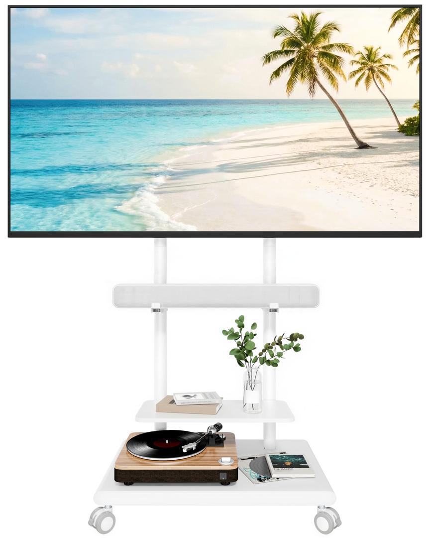 ECOTINY Rolling TV Stand with Soundbar Mount for 37-75inch TVs up to 154lbs