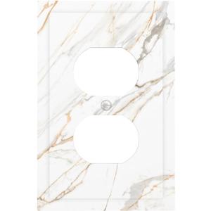 White Gold Marble Outlet Covers Light Switch Cover Decorative Duplex Wall Plate Electrical Switch cover Faceplate for Kitchen Bathroom Bedroom 5" x 3"