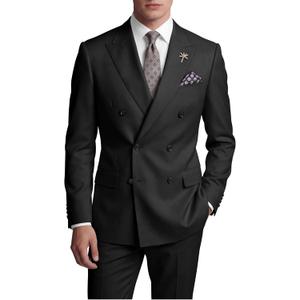 Wangyue Mens Suits Double Breasted Suit Men Slim Fit 2 Piece Wedding Prom Double Breasted Blazer Groom Suit Pants Sets (Black, L)
