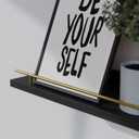 WOPITUES Floating Shelves 24 inch with Gold Metal Guardrail, Shelves for Wall Decor Set of 3, Wall Shelves for Bedroom, Bathroom, Kitchen, Living Room, Plants, Picture Frames, Art- Black and Gold, 23.6 inch