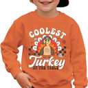 IZYJOY Toddler Boy Thanksgiving Sweatshirt Coolest Turkey at The Table Funny Pullover Top Kids Fall Holiday Long Sleeve Shirt (18-24 Months, Orange)