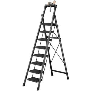 8 Step Ladder,Folding Step Stool with Tool Tray,Portable Sturdy Steel Ladder with Anti-Slip Pedal,Lightweight,Convenient Work Platform,Sturdy Carbon Steel Step Ladder for Adult,Garden,Garage