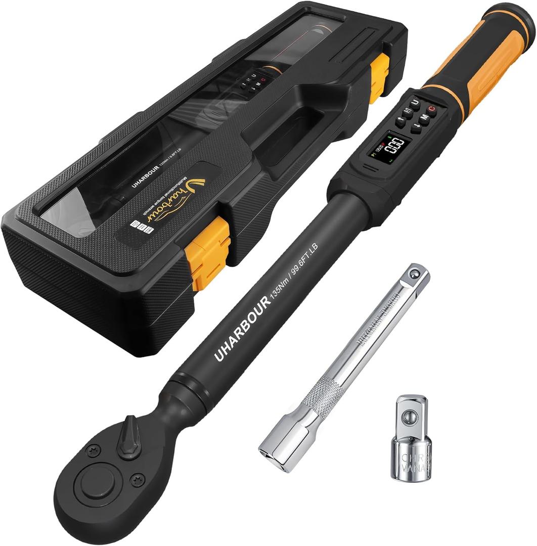 Digital Torque Wrench 3/8 Drive, 1.5-99.5 ft-lbs./6.8-135Nm Range, Electric Torque Wrench with Dual Direction Ratchet, 1% Accuracy with Vibration, Buzzer and LED Alert
