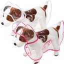 2 Pieces Pet Dog Raincoat Clear Pet Waterproof Clothes Hooded Rain Jacket Plastic Puppy Rain Poncho Rainwear for Small Medium Dog(S,Rosy and White)