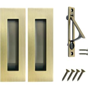 Pocket Door Pull and Edge Pull Antique Brass Set, 6Inch Handles Hardware Latch,Recessed Finger Flush Pulls,for Closet,Sliding,Barn Door