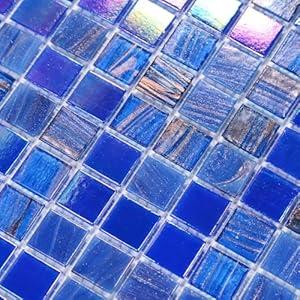 smafusion 11.5sqft Iridescent Mosaic Floor and Wall Tile for Bathroom, Kitchen Backsplash, Glass Pool Tiles, Swimming Pool, Shower, Accent Wall, Outdoor (10pcs, Dark Blue)