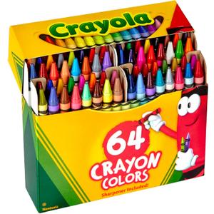 Set of 2: Crayola Crayons, Crayon Box with Sharpener, 64 ct and 4 Little Table Cups, Lids, Straws